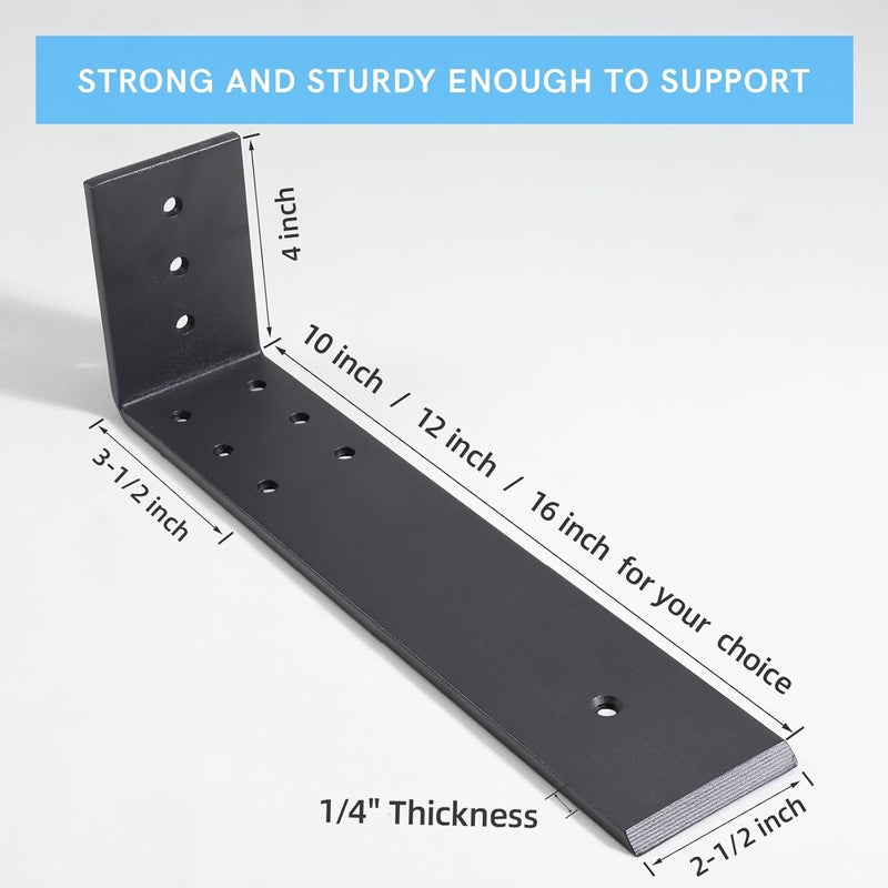 WEKIS 12 Inch Countertop Support Bracket, 3 Pack Solid Iron Steel Heavy Duty Hidden Floating L Shelf Brackets, Shelving Support Metal Hardware for Mantel Granite Countertop - Image 2